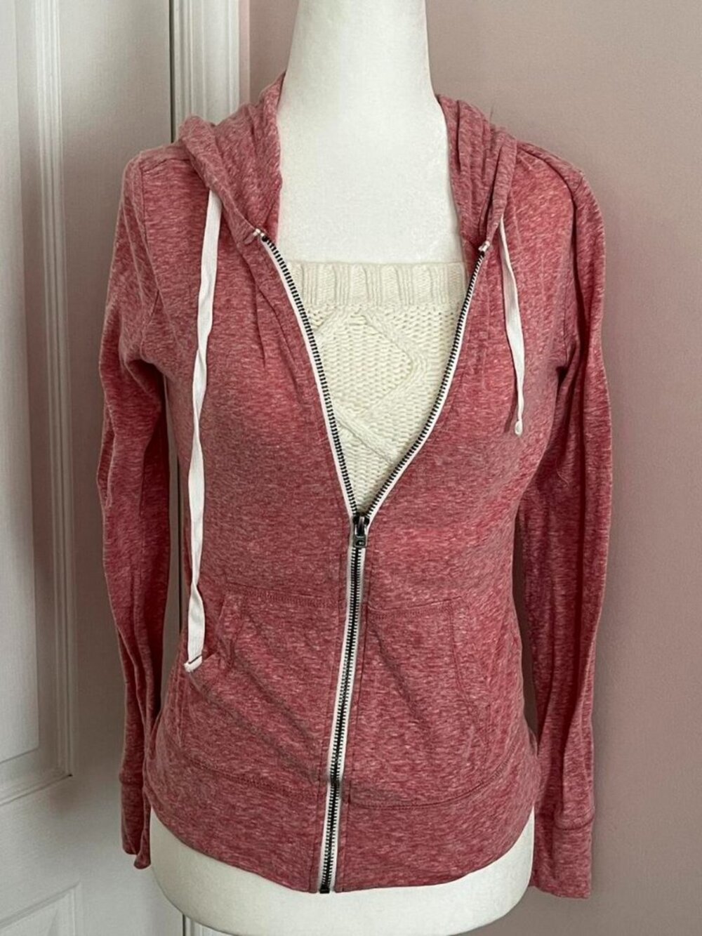 red and white aéropostale zip up hoodie